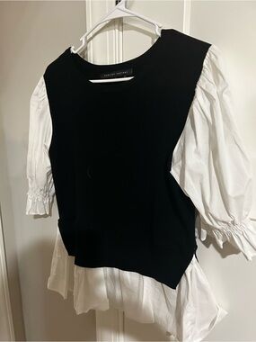 English Factory Black Knit Vest with White Puff-Sleeve Tunic